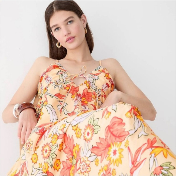J.Crew Keyhole Cotton Poplin Maxi Dress Tropical Floral Vacation Boho Size 12 - Picture 1 of 16